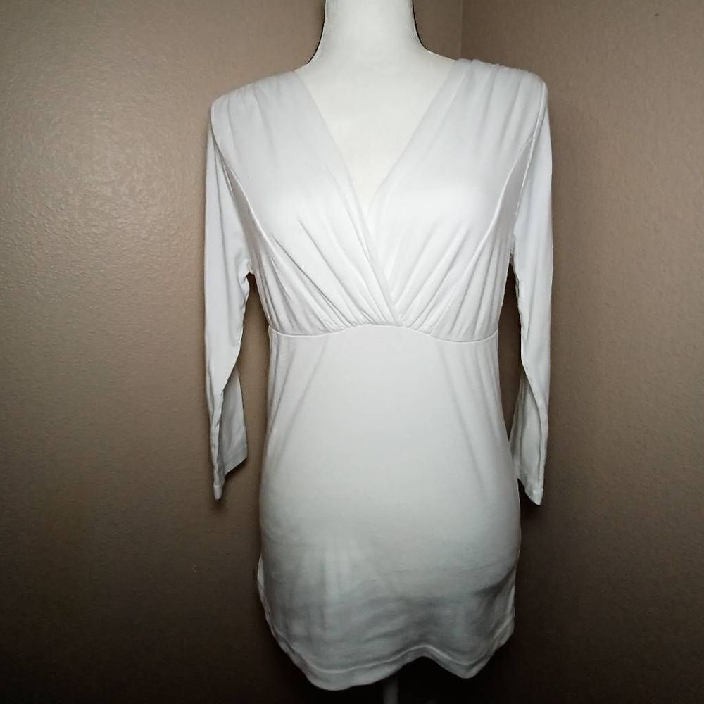Three Dots V-neck white blouse Size M